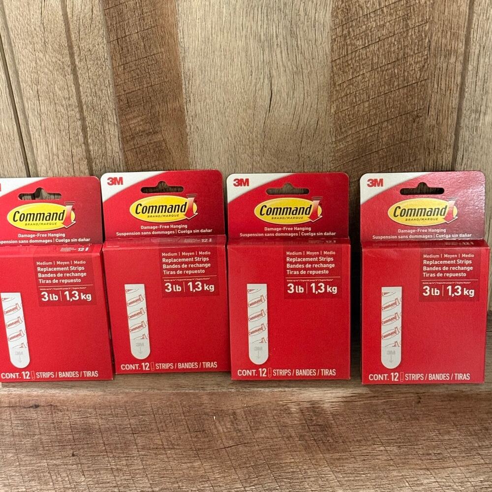 Command Strips Medium Sized Refill Strips Tape White - Bundle of 4 pkgs - NEW